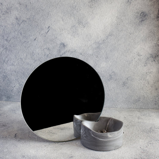 Jewelry Holder With Mirror - Grey Marble